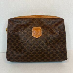 Authentic Celine Pouch Vintage Macadam Pattern Clutch Bag - Brown